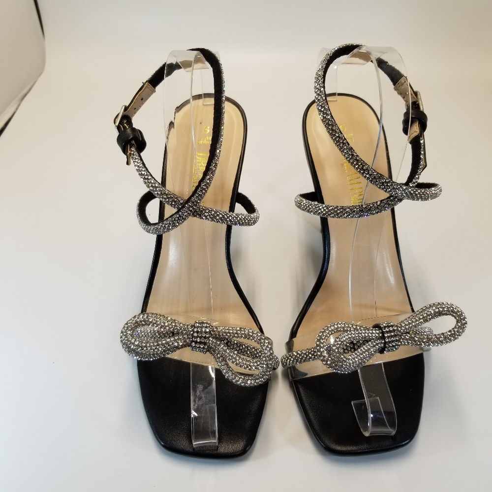 Dream Paris Woman Sz 9 Black Rhinestone Sandal Stiletto Pumps Heels Buckle Strap